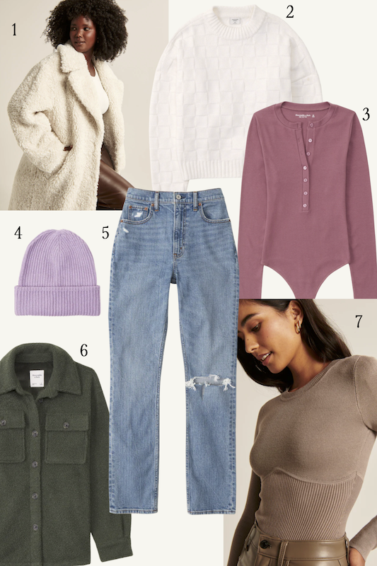 Abercrombie and Fitch fall fashion with sweaters, coats, and beanies