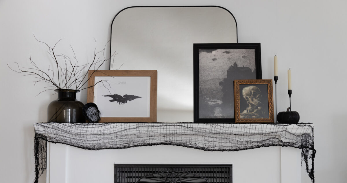 Halloween Mantel with Etsy Prints