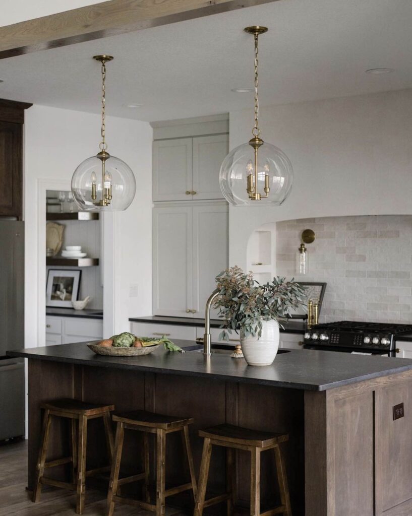 Transitional Kitchen with Wood Island