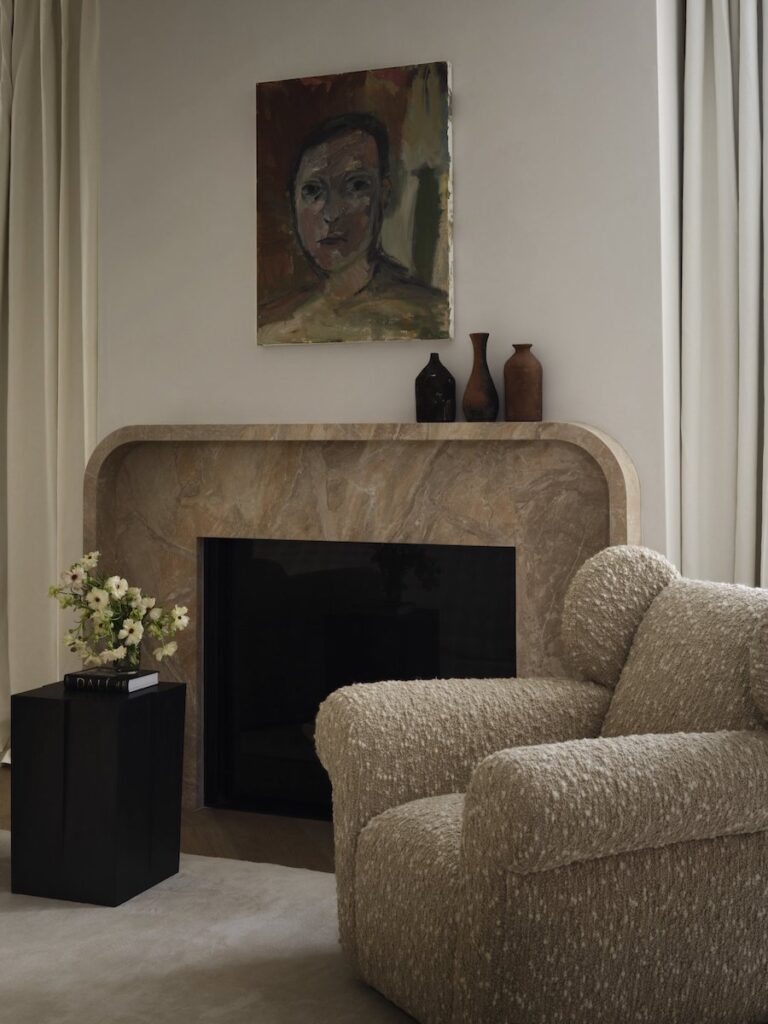 Modern Aesthetic Reading Nook Marble Fireplace