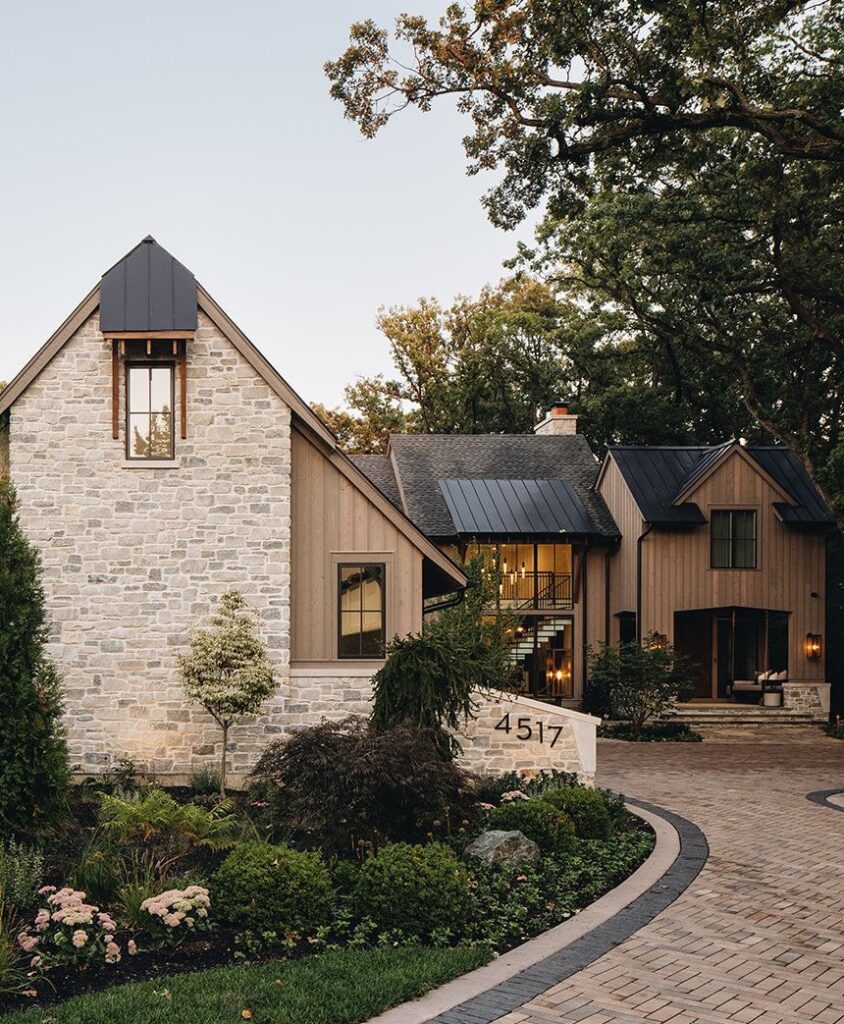 Modern organic home exterior with stone and siding